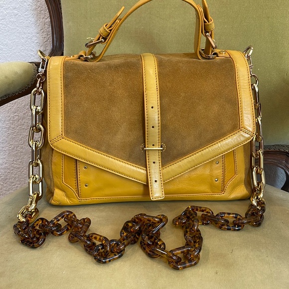 Tory Burch 797 Suede & Leather Satchel Bag - Picture 3 of 15